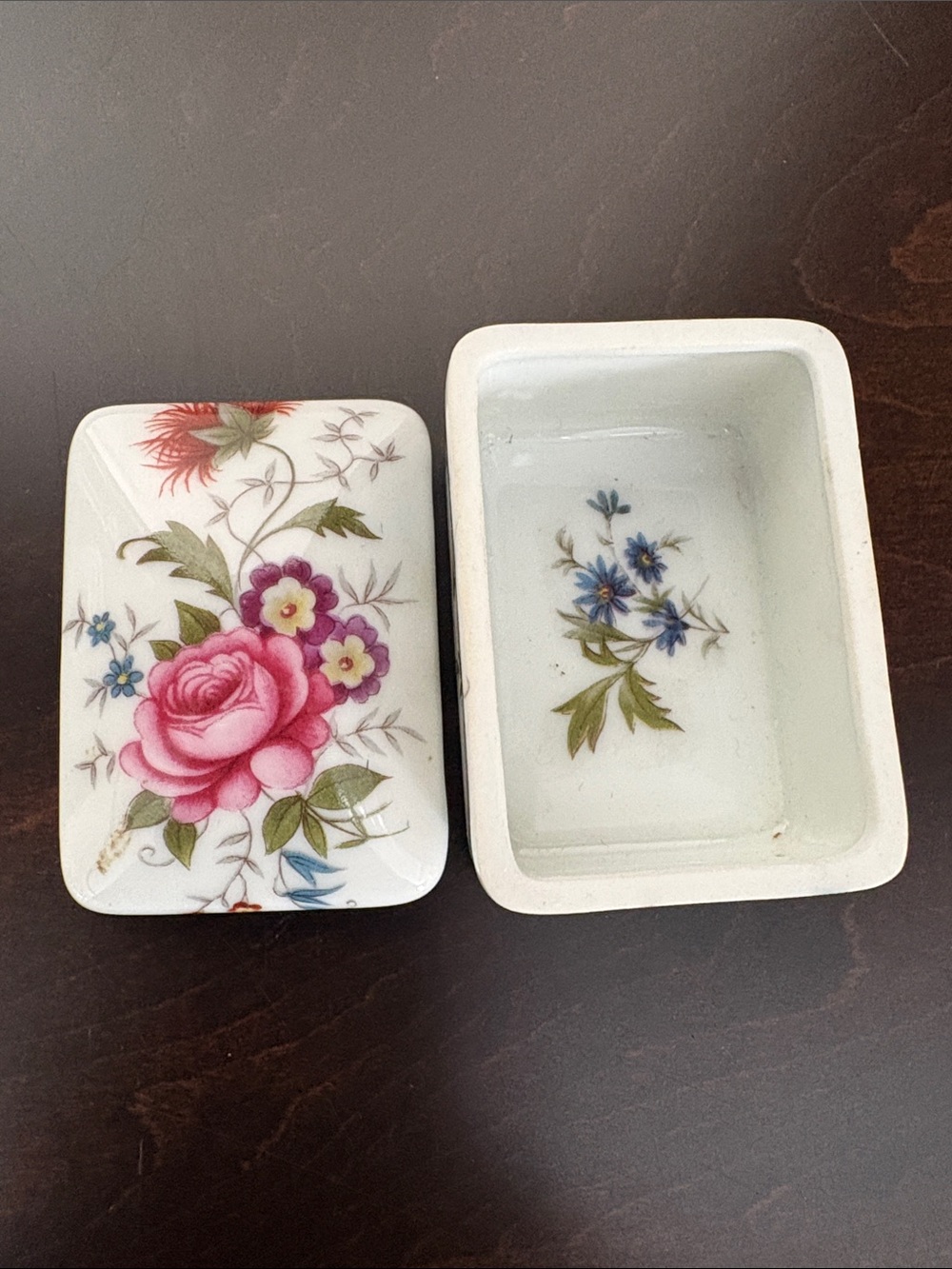 Limoges Floral Porcelain Trinket Box in Pink and Blue - Picture 6 of 7